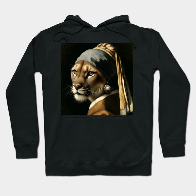 Wildlife Conservation - Pearl Earring Mountain Lion Meme Hoodie by Edd Paint Something